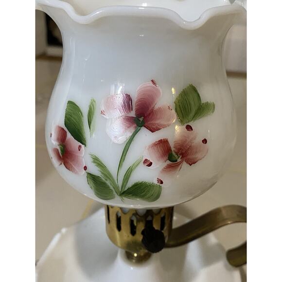 Vintage Milk Glass Hurricane Parlor Hand Painted Floral Lamp Scallop Base Style - Picture 6 of 16